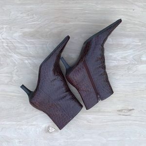 ralph lauren morrigan brown croc heeled booties 8